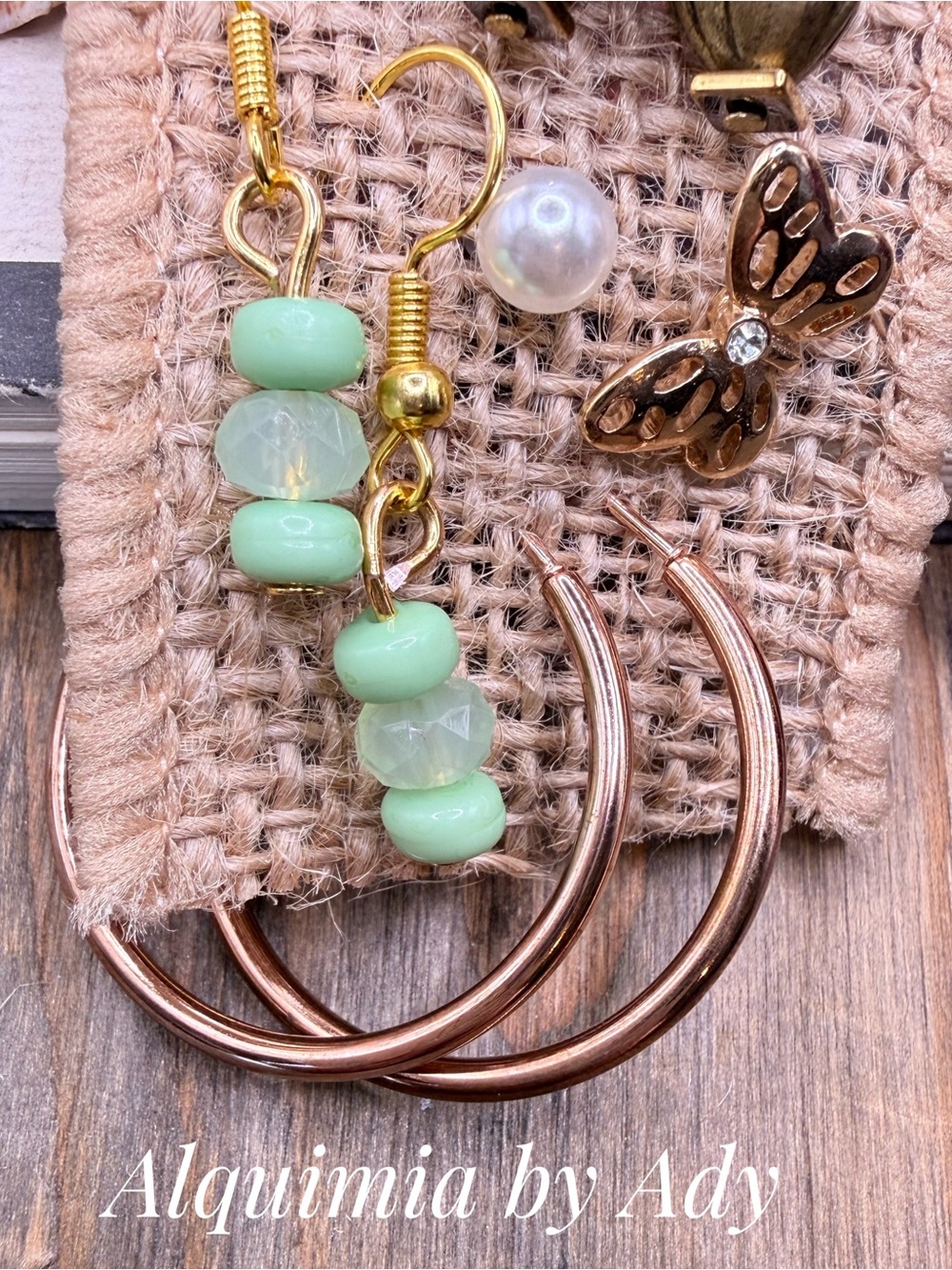 VACATION READY + GREEN EARRINGS SET + turquoise bronze pearl aventurine - Picture 2 of 5
